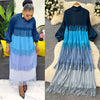 Tassel Patchwok Color Block Dress for Women Pleated Puff Sleeve Mid-calf Dresses Female Autumn