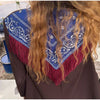 Women Bandana Print Blazer Jacket Triangle Scarf Tassel Fringe Back Loose Suit Coat Casual Office Lady Chic Jacket