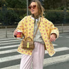 Women's Autumn Aesthetic Floral Print Stand Collar Color Pocket Quilted Padded Jackets Coat Female Warm Outwear Chic Tops