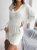 V Neck Casual Short Knit Dress Autumn Winter Women Solid Long Sleeve Dress Lady Khaki Bodycon Knitted Dresses