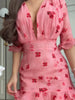Women Elegant Flora Painted Ruffle Mini Dress Chic Full Sleeve Deep V-neck Slim A-line Dresses Lady Vacation Street Gowns