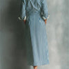 Autumn Striped Print Shirt Dress For Women Casual Turn Down Collar Color Blocking Pocket Long Dresses Graceful Robe