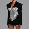 White Lace Patchwork Blazer Women's Notched Collar Slim Fit Long Sleeves Single Breasted Suit Jacket Tide