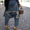 Women Streetwear Ripped Out Hole Denim Pants Fall Autumn Loose Safari Style Cargo Harem Hip Hop Jeans