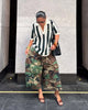 Women's Camouflage Wide Leg Pants Loose Casual High Waist Vintage Pockets Cropped Pants Harajuku Capris