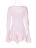 Women's Elegant Casual Dress Spring Deep V Neck Flared Sleeve Ruffled Lace Pleated Short Dress