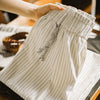 Women's Striped Straight Wide Leg Trousers Old Money White Cotton Linen Texture Thin Breathable Loose Casual Daily Bottoms