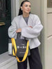 Autumn Grey Woolen Short Overcoats Elegant Female Lapel Full Sleeves Cropped Jacket Lady Commute High Street Outerwear