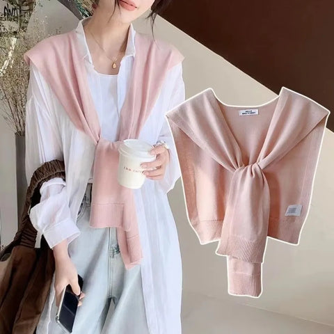 Knitted Design Knitted Shawl Knotted Thin Fake Collar Neck Guard Solid Color Knit Thin Cape Women