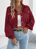 Corduroy Shacket for Women Fall Winter Short Lapel Jacket Long Sleeve with Mock Pockets & Single Button Casual Outerwear