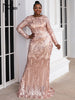 Black Sequin Plus Size Party Dress Elegant Women O-neck Long Sleeve Bodycon Mermaid Prom Dresses Large Size Evening Gown