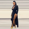 Plus Size Women Full Sleeve Evening Dresses Classic V-neck Maxi Vestidos Night Club Split Party Long Dress