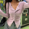 Korean Knit Cardigan Women Y2k Clothes V Lapel Long Sleeve Knitted Jumper Collar Sweater Coat Vintage Slim Cardigan