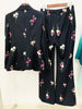 High Street Designer Suit Set Women's Elegant Floral Printed Single Button Blazer Flare Pants Suit 2pcs