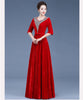 Middle-Aged Mother Golden Velvet Dress Women Autumn Party Dresses Lady V-Neck Temperament Long Dress Female Vestido