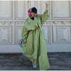 Green Belted Waist Long Coat For Women Elegant Lapel Long Sleeve Casual Jacket Lady Spring Chic Street Outerwear