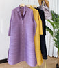Pleated Triple Button Long Sleeve Lapel Dress Women Spring Korean Causal Elegant Clothes