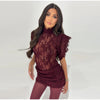 Sexy Lace See Through Party Dress Women Slim Fly Sleeve O-neck Evening Solid Dresses Female Patchwork Pleated Robe Lady