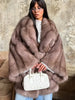 Women Solid Faux Fur Coat Elegant Lapel Collar Long Flare Sleeve Loose Jackets Winter Warm Female Chic High Street Outerwear