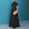 Women's Elegant Short Sleeved Dress Long Dress High Neck Solid Color Casual Summer Loose Fitting Dress