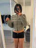 Retro Stand Collar Crop Jacket Chic Epaulet Shoulder Strap Double Breasted Button Slim Fit Coat Lady Casual Army Style Outerwear
