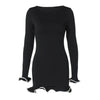 Autumn Winter Women Contrasting Ruffle Hem Mini Dress Elegant O-neck Long Sleeve Bodycon Dresses Street Short Robes