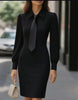 Autumn temperament solid colour waist tie long-sleeved dress women
