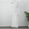 White Lace Patchwork Long Dress Women's Pleated Ruffle Sleeve Off shoulder bodycon See Through Vestidos Lady Party Gowns