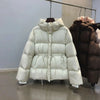 Women Down Cotton Jacket Drawstring Waist Slim Cotton Padded Jacket Winter Warm Thicken Cotton Coat Women Hooded Parkas