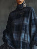 Retro Plaid Ruffle Hem Dress for Women's Turtleneck Lantern Sleeve Loose Chic Elegant Flare Sleeve Casual Long Sleeve Mini Dress