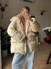 Women's Oversized Quilted Jacket With Hooded Stand Collar Long Sleeve Zipper Pocket Coat Lady Warm Winter Outerwear