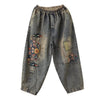 Artistic Retro Embroidered Jeans Women's Wear Spring Autumn Loose High Waist Elastic Denim pants Female Casual Trousers