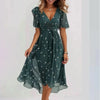 Elegant And Printed Knee Length Dress For Women Loose Casual V-neck Floral Printed Dress Femme Robe