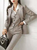 Office Lady Three -piece Set For Women V-neck Single Breasted Solid Color Tops With Ankle-length Pants 2Z2093