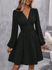 Dresses Woman Clothing V Neck Lantern Sleeve Wrap Mini Dress Ruched Waist Flowy Hem Elegant for Autumn and Party Styles