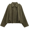 Suede Cropped Jacket Women's Bomber Jacket Oversized Batwing Sleeves Outerwears Lady Casual Loose Coat Street Style Jackets