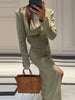 Elegant Commute Women's Long Skirt Suit Stand Neck Full Sleeve Slim Cropped Blazer Jacket Split Skirts Lady Solid Outfits