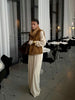 Black Faux Fur Collar Leather Jacket Elegant Lapel V-neck Waist Cinching Long-sleeved Short Coats Lady Winter Commute Coat