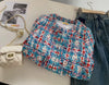 Women's Woven Coarse Patterned Plaid Long Sleeved Short Jacket Tweed Coats Elegant Outwear