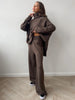 Women's Autumn and Winter Relaxed Leisure Lazy Thick Knit Two-piece Set High Collar Slit Sweater + Long Pants Suit