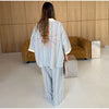 Striped Print Shirt Pants Set Turn Down Collar Three Quarter Sleeve Blouses Wide Leg Trousers Suit Casual Chic Women Outfit