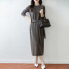 Women Wool Dress Sweater 100% Merino Wool Knitted Self-belt Long Skirt Autumn Winter Round Neck Pullover Cashmere Straight Skirt