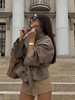 Plaid Windbreaker Grid Jacket Lapel Collar Double Breasted Trench Woman Coat Waist Tie Belt Long Sleeve Short Top Casual Clothes