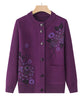 Korean Women's Clothes Knit Woolen Printed Cardigan Coat Middle Aged Mother Knitwear Tops Vintage Grandma Sweater Jacket