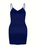 Plus Size Autumn Solid Casual Dress Women's Adjustable Suspender V Neck Slight Stretch Sexy Short Dress
