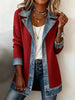 Women Ribbed Denim Patchwork Blazer Lapel Long Sleeve Single Button Casual Mid Length Jacket Ladies Spring Autumn Outerwear