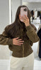 Vintage Cropped Women's Bomber Jacket Coat Faux Suede Stand Collar Short Outerwear High Street Female Casual Work Outfit