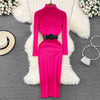 Elegant Turtleneck Long Sleeve Knit Soft Tight Pencil Dress with Belt Slim Warm Sweater Vestido Sexy Women Winter Robe
