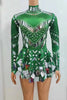 Stretch Sequins Mirror Dress Women Bodysuit Dancewear Long Sleeve Drag Queen Costume Rave Festival Night Out BodySuits