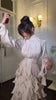 Early Autumn Turtleneck Lantern Sleeves Shinny Ruffles Pullover Floor Length Vacation Dress High Waist Female Vestido